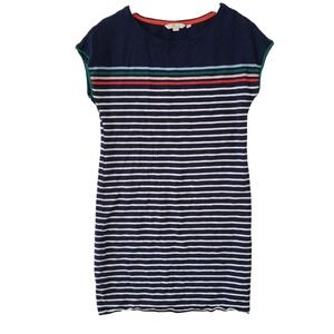 Boden Womens Navy Blue White Striped Cotton T Shirt Dress Size 4 Preppy Mod Chic